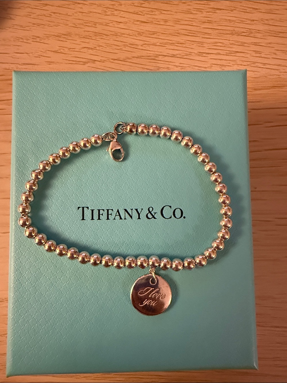 Tiffany & Co. Sterling Silver Bead Bracelet with 'I love you' Disc